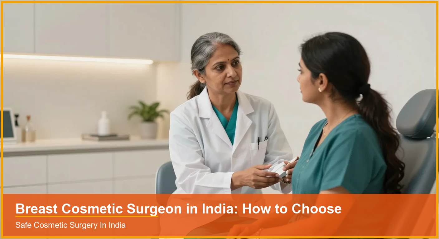 Breast Cosmetic Surgeon in India: How to Choose Indian cosmetic surgeon explaining treatment options to a woman patient in a private modern clinic